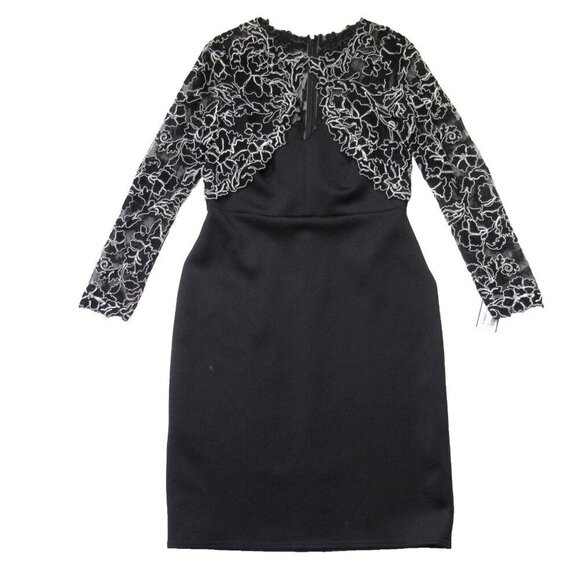NWT Tadashi Shoji Darya in Black White Embroidered Shrug Sheath Dress 6 - Picture 3 of 10